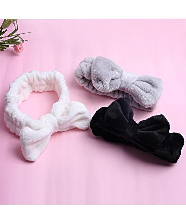 WSYUB Spa Headband Set - Bow Hair Band for Washing Face and Makeup, Fluffy & Soft Headbands for Skincare, Slumber Party Supplies - Black, White, Grey - Buy Online on GoSupps.com