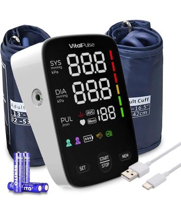Blood Pressure Monitor - Digital BP Monitor with 8.7 - 16.5 Cuff and 13 - 21 Cuff (Set of 2) Automatic Blood Pressure Cuff for Upper Arm with Large LED Display with 2x120 Reading Memory White