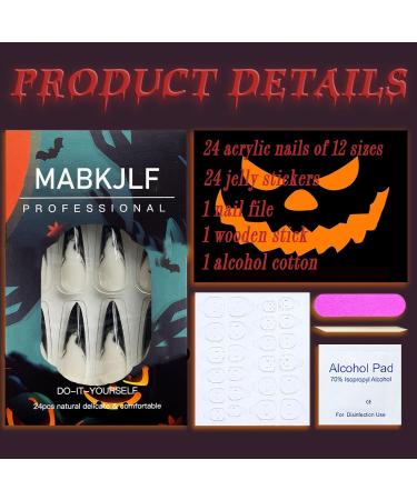 Buy Halloween Press on Nails - Long Stiletto Black Blood Gradient French Tip - 24 Pcs Full Cover Glossy Nails with Moon Designs for Women & Girls - Buy Online on GoSupps.com