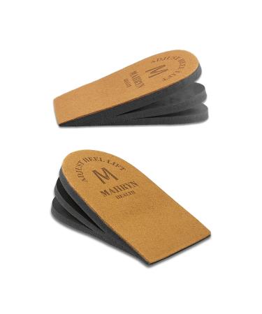 Makryn Heel Lift Cushions Inserts Height Increase Insoles for Leg Length Discrepancies Heel Pain Sports Injuries and Achilles tendonitis Small (Pack of 1) Brown