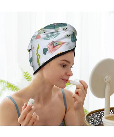 Super Absorbent Turtle & Sea Life Microfiber Hair Towel Wrap for Women - Quick Dry Coral Velvet Cap for Long Curly & Thick Hair - Buy Online on GoSupps.com