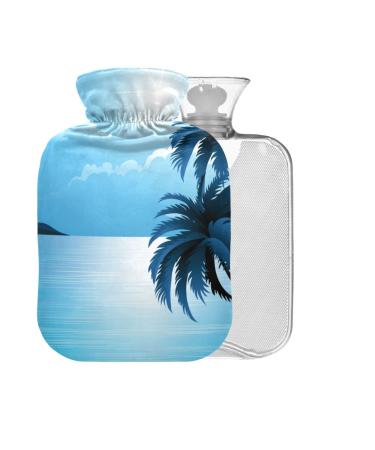 Summer Beach Palm Trees Hot Water Bottle with Cover 1L Small Hot Water Bag for Pain Relief Hot and Cold Compress BPA Free