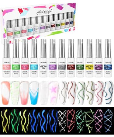 Reflective Glitter Nail Art Line Polish Gel Kit 12 Colors for UV/LED Paint Nails Drawing DIY Painting Varnish 8ml Liner Gel - (Color: Multi) - Buy Online on GoSupps.com