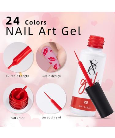 24 Colors Gel Liner Nail Art Set with Built-in Brush for Soak off Design - SXC Cosmetics - Buy Online on GoSupps.com