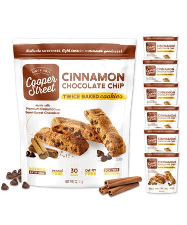 Cooper Street Cookies All Natural Twice Baked Crispy Cookie Peanut & Dairy Free Biscotti Style 5oz Cinnamon Chocolate Chip (Pack of 6) Cinnamon Chocolate Chip 5 Ounce (Pack of 6)