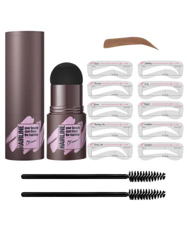 LSxia Brow Stamp and Eyebrow Stencil Kit, Eye-brow Stamp Waterproof Eyebrow Powder and Eyebrow Shaping Kit, Natural Eye Brow Definer with 10 Brow Stencils for Women Eye Brown Makeup (Light Brown)
