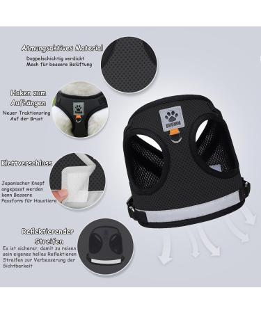 Adjustable Cat Leash Set with Reflective Vest for Kittens & Small Dogs - Polyester Black (Large) | International Shipping - Buy Online on GoSupps.com