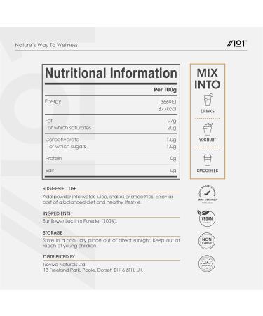 Poudre de l cithine de tournesol 100 g - 97 % de mati res grasses essentielles d graiss es - Qualit sup rieure - Sachet refermable et recyclable Alpha01 100 g (Pack of 1) - Buy Online on GoSupps.com