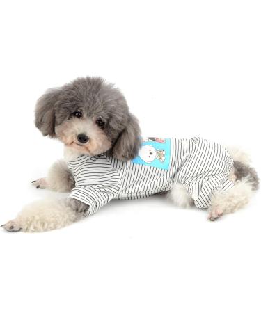 Ranphy Cotton Striped Pajamas for Small Dogs - Cute 4-Legged Hoodie Jumpsuit Pet Coat & Overall - Perfect for Puppies - Size L (Back: 30cm Breast: 42cm) - Black - Buy Online on GoSupps.com