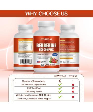JUYIHEAL 2Pack Berberine with Ceylon Cinnamon Turmeric Milk Thistle Artichoke Black Pepper Berberine Supplement for Support Immune System - 120 Capsules Berberine HCI - Buy Online on GoSupps.com