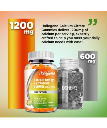 HOLLEGEND Calcium 1200 mg with Vitamin D3 Gummies Calcium Citrate Chewables with Magnesium Zinc Vitamin K2 Boron Bone Health Sugar Free 60 Count - Buy Online on GoSupps.com