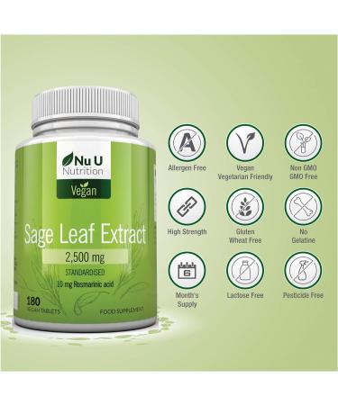 High Strength Sage Tablets 2500mg - 180 Vegan Tablets - Menopause Relief - 6 Month Supply - Buy Online on GoSupps.com