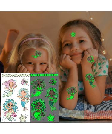 Tazimi Luminous Mermaid Temporary Tattoos for Kids - Glow Stickers Party Favor - 12 Sheets for Girls - Buy Online on GoSupps.com
