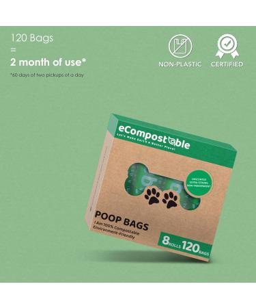 eCompostable Dog Poo Bags Biodegradable Poop Bags For Dogs Unscented Doggy Waste Bag 23x33cm Leak Proof Dog Cat litter Bags Green- Dog Poop Bags 8 Rolls - 120 Count - Buy Online on GoSupps.com