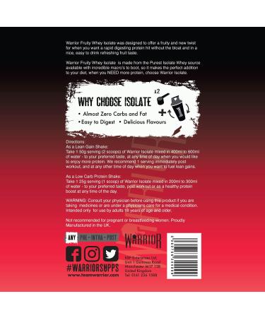 Warrior Fruity Clear Whey Isolate Protein Powder - Fruit Punch Flavor, Rapid Digesting Post Workout Shake, Low Sugar - 15 Servings (375g) - Buy Online on GoSupps.com