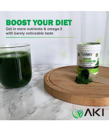 AKI Marine Phytoplankton Powder - Source of Raw Omega-3 EPA Micro Algae Nannochloropsis - Plant Based Proteins Vitamins for Overall Wellness - Complete Protein Source Vegan & GMO Free (2oz/57g) - Buy Online on GoSupps.com
