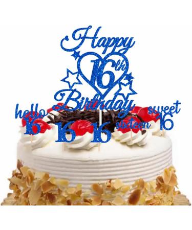 bng-bng 16th Birthday Cake Topper Boys Blue Glittery Happy 16th Birthday Cake Cupcake Toppers For Boy 16 Sixteen Years Old Birthday Party Supplies Decorations - Buy Online on GoSupps.com