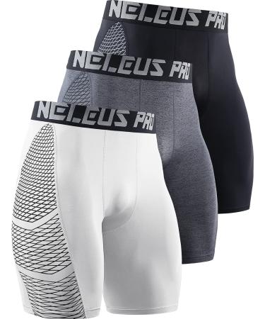 NELEUS Men's Compression Shorts Pack of 3 Small 6086# Black/Grey/White,3 Pack