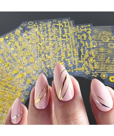 30 Sheets Gold Nail Stickers - Self-Adhesive 3D Geometric & Letter Decals for Nail Art | French Tip & DIY Supplies - Buy Online on GoSupps.com