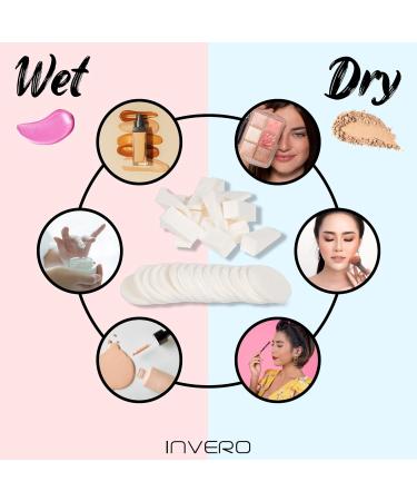 Invero 30 Piece Soft Makeup Sponge Blending Set - Triangle Beauty Wedges Circle Shaped Blender Sponges for Foundations Creams Powders or Nail Art - Wet and Dry use - Buy Online on GoSupps.com