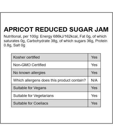 Wilkin & Sons Tiptree Apricot Reduced Sugar Jam / 6 x 200g jars/Vegetarian Vegan Coeliac friendly/Gluten-Free/Made in the UK - Buy Online on GoSupps.com