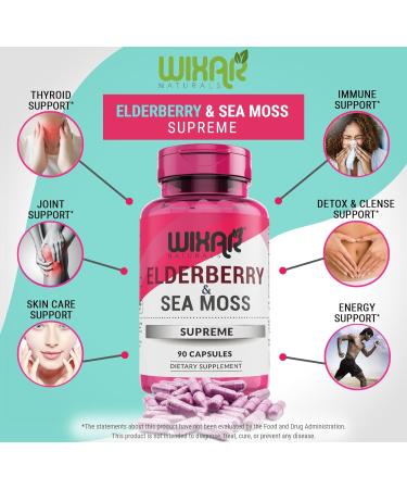 Wixar Naturals Elderberry and Sea Moss Supreme Capsules - 90 Capsules - Immune Support & Antioxidant Herbal Supplement - Buy Online on GoSupps.com
