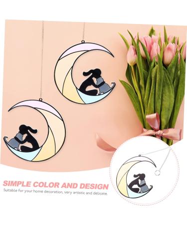 Abaodam Moon Dog Pendant Window Decor Tree Pendant Cat Moon Ornament for Home Office Angel Cat Household As Shown 2 15.5x13cm - Buy Online on GoSupps.com