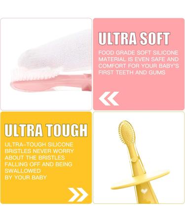 Baby Toothbrush Set for 2 Months to 5 Years | Super Soft Silicone Oral Care | Trainer Toothbrushes in Yellow & Pink - 2 Pieces - Buy Online on GoSupps.com