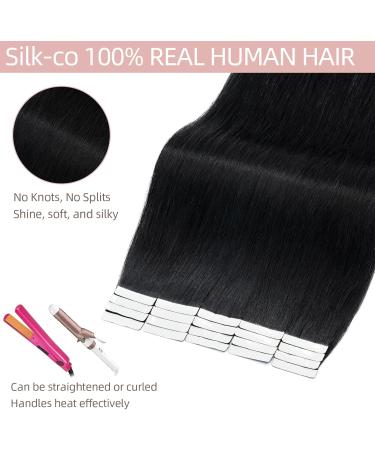 Silk-co Tape-In Real Hair Extensions Black 40 Pieces Real Hair Tape Extensions Remy Tape Glue Extensions Skin Weft 100 g No. 01 Jet Black 50 cm - Buy Online on GoSupps.com