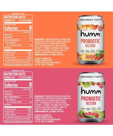 Humm Sparkling Probiotic Seltzer Variety Pack - Peach Raspberry Lime - Zero Sugar & Calorie - Whole30 Approved - 2B Probiotics - 12oz (12 Pack) - Buy Online on GoSupps.com