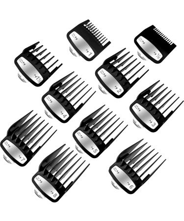 Premium Clipper Guards Fit for Wahl, Professional Hair Cutting Guides Combs Attachment with Metal Clip, 10 Cutting Lengths Guards Set Compatible with Most Wahl Clippers Black-10