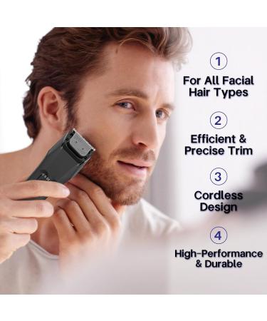 Men's Beard Trimmer - 20 Length Adjustable Stainless Steel T-Blade Cordless IPX7 Waterproof with LED Display - Buy Online on GoSupps.com