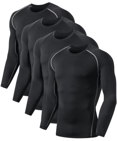 4 Pack Compression Shirts for Men Long Sleeve Athletic Cold Weather Base Layer Undershirt Gear T Shirt for Workout Basketball Black(4 Pack Shirts) Large