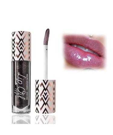 NOZEM Newest Glitter Liquid Color Changing Lipsticks Diamond Black Long Lasting Moisturizing Non-sticky Fresh Texture Lip Oil Sparkling Glossy Liquid Lipstick Lip Gloss for Women (06)