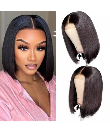 LICHANG Wear And Go Short Bob Wig Human Hair 4x4 Closure Bob Wigs Straight Bob Wigs for Black Women Glueless Wigs Pre Plucked With Baby Hair 150% Density Brazilian Virgin Hair Natural Black 10 Inch 10 Inch Black