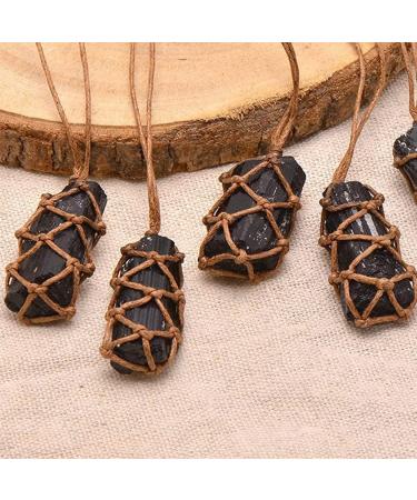 1Pc Natural Black Tourmaline Braided Rope Pendant Irregular Rough Stone Crystals Amulet Luckly Accessories ERTEYIN - Buy Online on GoSupps.com