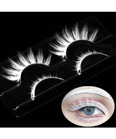 Halloween White False Lashes Extension Tools Japanese Anime Cosplay Natural Makeup Looking Masquerade Party Eye Lashes (01A)