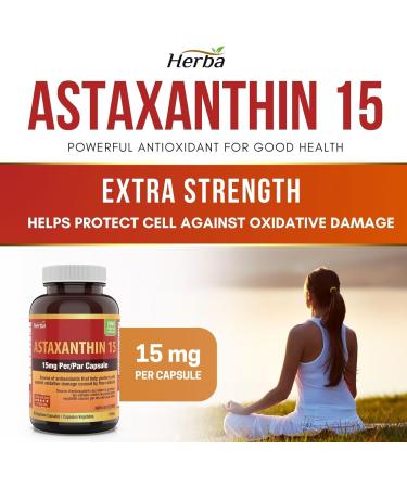 Herba Astaxanthin Supplement 15mg 60 Vegetable Capsules | Made with Non-GMO Micro-algae | Source of Antioxidant | Made and Third Party Tested in Canada - Buy Online on GoSupps.com