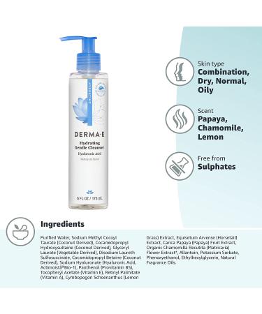 Derma E Hydrating Gentle Cleanser with Hyaluronic Acid - 6 fl oz (175 ml) | Moisturizing Facial Cleanser - Buy Online on GoSupps.com