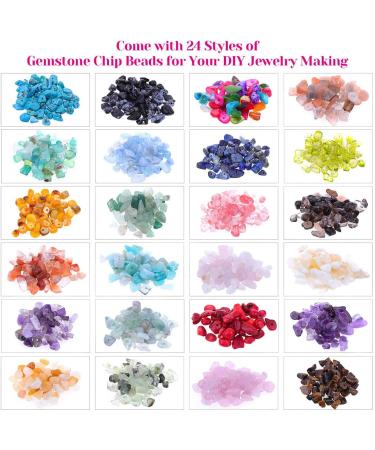 24 Colors Crystal Beads for Ring and Bracelet Making by Cridoz - Gemstone Chips Drilled for DIY Jewelry Projects - Buy Online on GoSupps.com