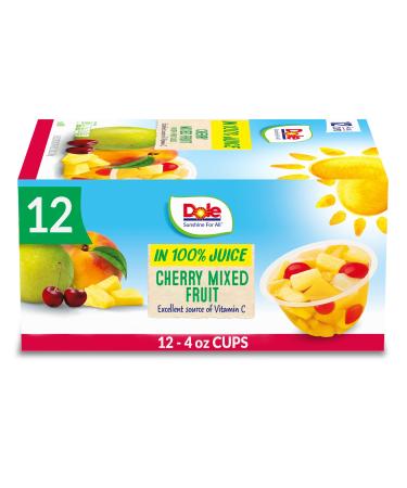 Dole Fruit Bowls Cherry Mixed Fruit in 100% Juice, Gluten Free Healthy Snack, 4 Oz, 12 Total Cups Cherry Mixed Fruit 4 Ounce (Pack of 12)