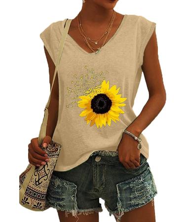 Short Sleeve T Shirts Clothing Woman T-Shirt Casual Black Clothing Top Women's Floral Pattern for Women Crop Tops Shirt Shirts Top Women's Summer Tank Top 5-yellow XXL - Buy Online on GoSupps.com