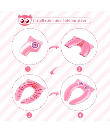 Foldable Portable Potty Seat for Toddler Travel - Non-Slip Toilet Training Cover for Girls - Includes Drawstring Bag - Pink Owl Design - Buy Online on GoSupps.com