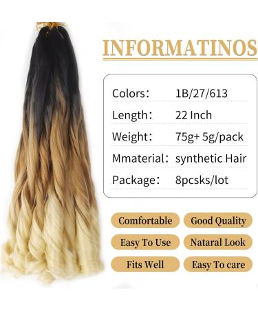 Ainimiu French Curly Braiding Hair 22 Inch 8 Packs - Pre Stretched Bouncy Braiding Hair- Loose Wavy Braiding Hair Synthetic Hair Extensions for Black Women 22 Inch(pack of 8) 1B/27/613 - Buy Online on GoSupps.com