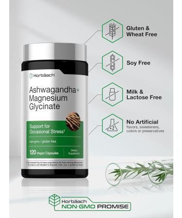 Horb ach Ashwagandha and Magnesium Glycinate | 120 Vegan Capsules | Support Supplement for Stress | Non-GMO Gluten Free - Buy Online on GoSupps.com