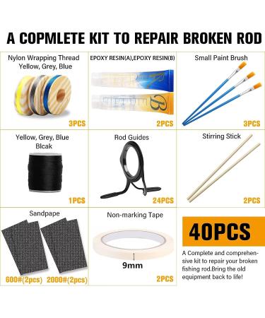 Dovesun Fishing Rod Repair Kit - 40PC A-Complete Casting Rod Guides & Thread Set | 8 Sizes 19PCS/2PCS Spinning & Baitcasting Rod Repair Kit - Buy Online on GoSupps.com