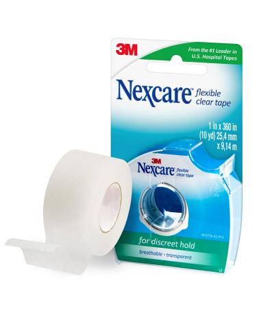 Nexcare Flexible Clear Tape, Its Clear, Stretchy Design Conforms to Hard to Tape Areas, Dispenser Tape and Dispenser 1 Count (Pack of 1)