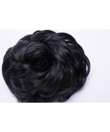 Real Fashion Hair Extensions: VOLUMINOUS Curly Messy Bun Scrunchie - Dark Black Hair Rubber Hairpiece for Updos - Buy Online on GoSupps.com