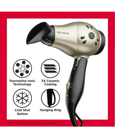 Revlon RVDR5005F Tourmaline Ionic Hair Dryer Travel Friendly 1875 Watts Dual Voltage Folding Handle Concentrator Multiple Heat/Speed Settings Easy Storage Fast Dry Gold - Buy Online on GoSupps.com