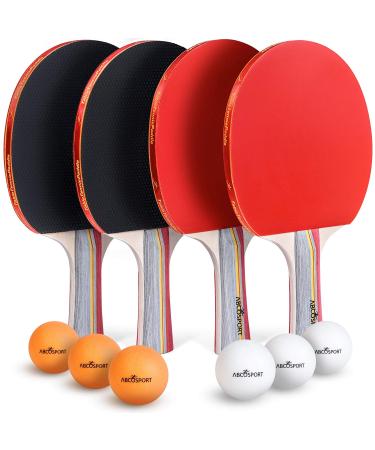 Abco Tech Ping Pong Paddle & Table Tennis Set - Pack of 4 Premium Rackets and 6 Table Tennis Balls - Soft Sponge Rubber - Ideal for Professional and Recreational Games - 2 or 4 Players